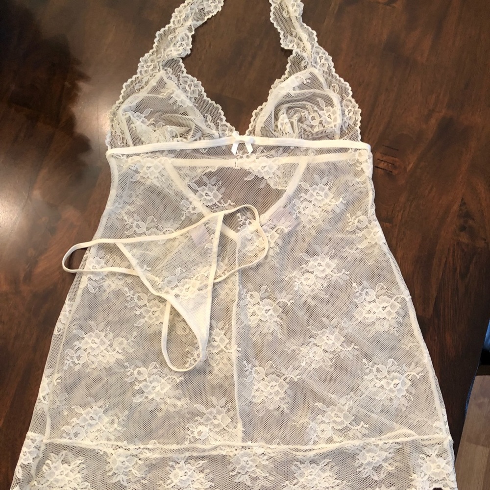 Victoria Secret Cream Lacie Babydoll Set. NWOT